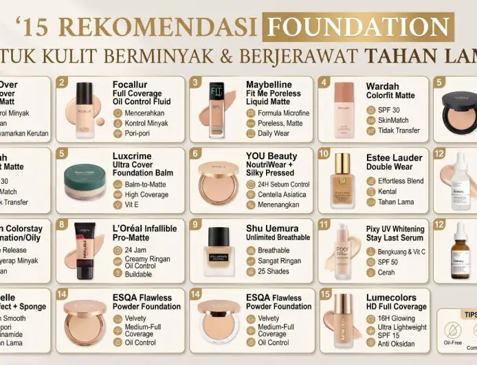 15 Foundation Untuk Kulit Berminyak Dan Berjerawat Serta Tahan Lama